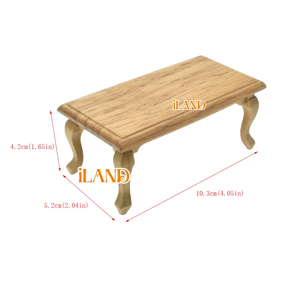 iLAND Miniature Wooden Dollhouse Furniture Set: Sofa, Cabinets, Coffee Table for Dollhouse Living Room (Classic Doll Furniture 7pcs) image