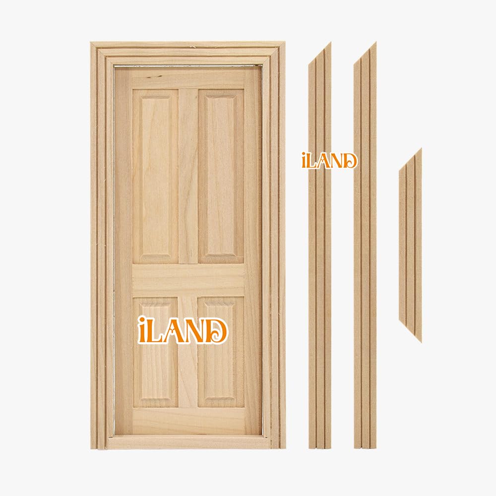 Dollhouse Miniature Door with 3D Windowpane and Handle