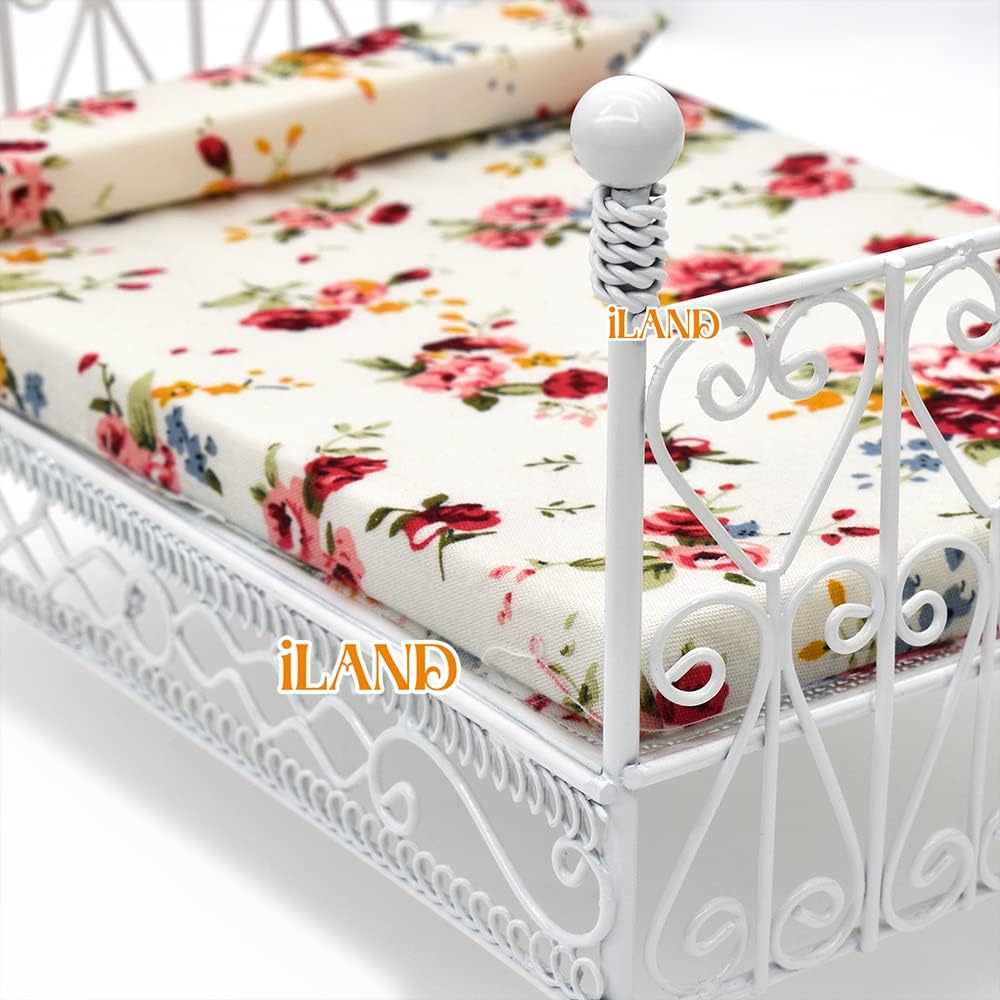 iLAND Victorian Dollhouse Furniture on 1:12 Scale, Dollhouse Bed Set 5pcs image