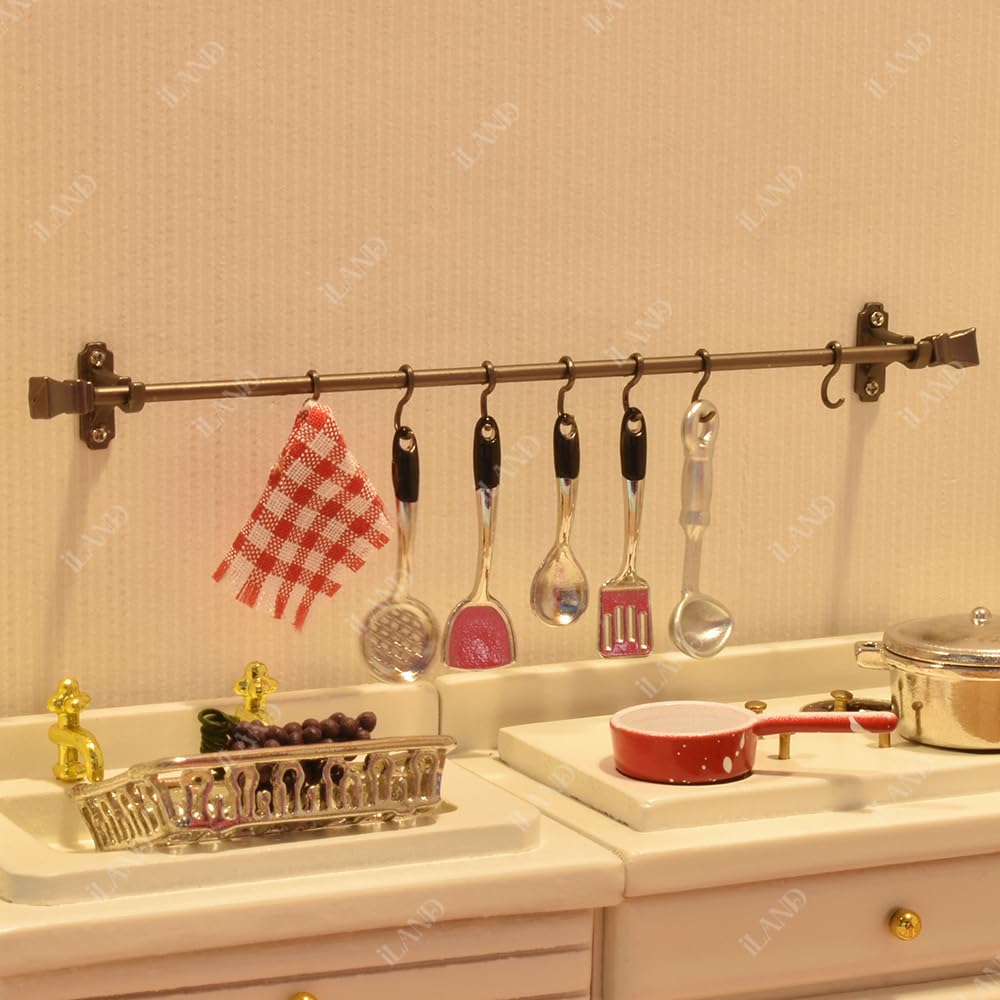 iLAND Dollhouse Accessories on 1/12 Scale, Dollhouse Decor of Curtain Rods (Luxury White) image
