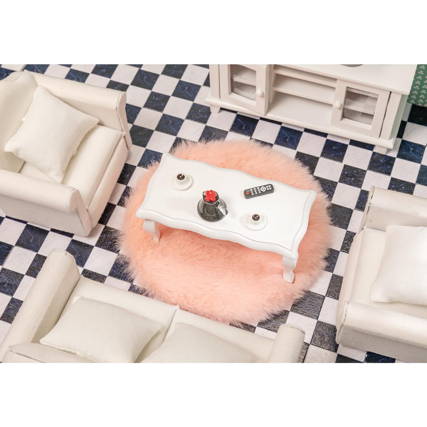 SAMCAMI Miniature Dollhouse Accessories Fluffy Rugs 4Pcs, Mini Dollhouse Accessories 1 12 Scale (Round) image