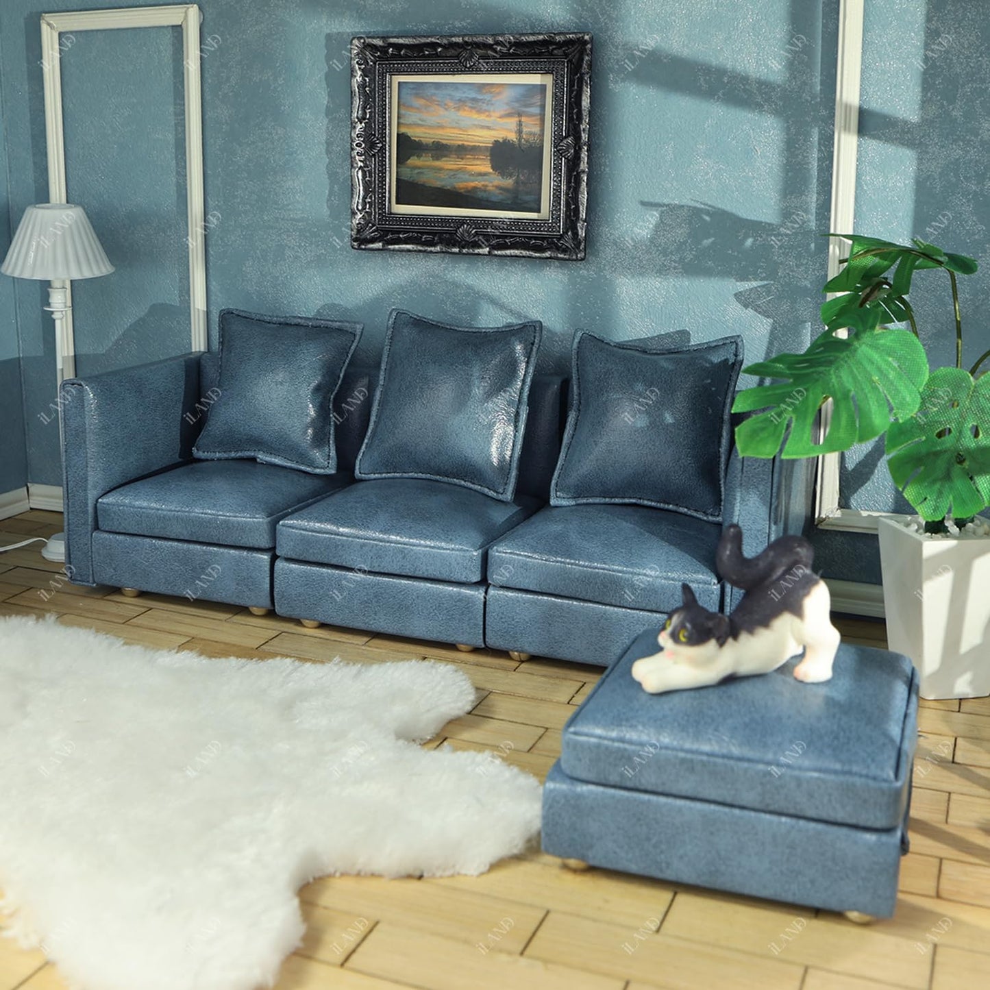 Dollhouse Miniature Sectional Sofa Set for 1:12 Scale