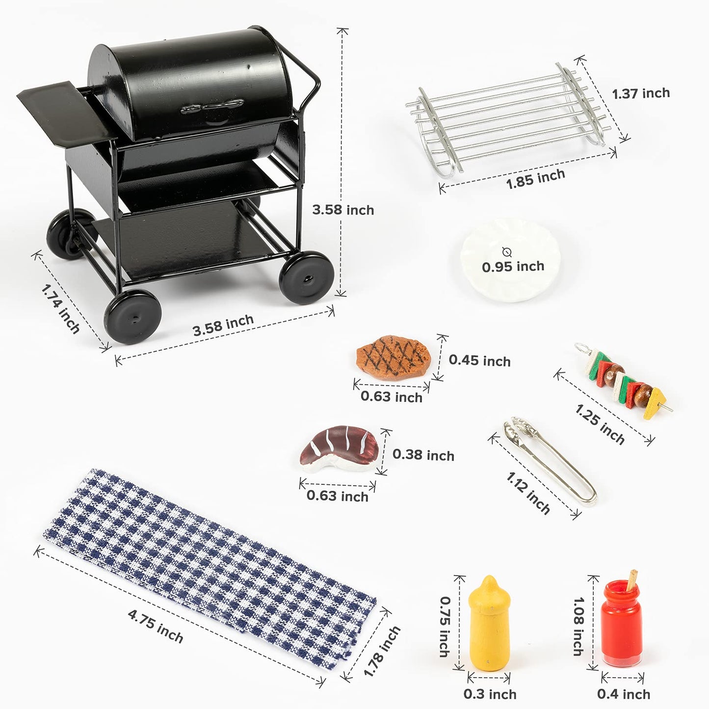SAMCAMI Dollhouse Furniture Kitchen Grill Set (7 PCS) – Metal Grill, Skewers, Steak and Other Dollhouse Accessories - 1:12 Scale Miniature Dollhouse Decoration (Square Black) image