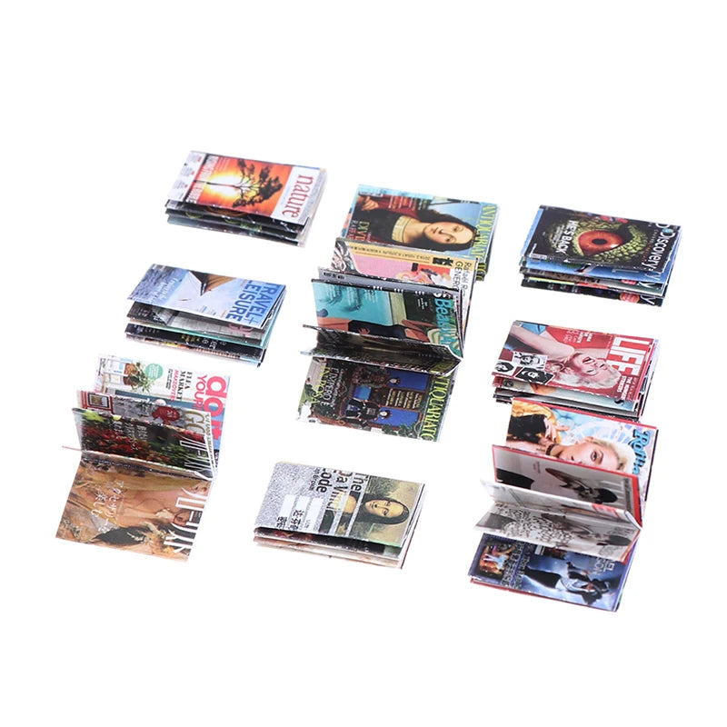 Miniature dollhouse magazines set with vibrant covers, perfect for realistic dollhouse decor and collectors.