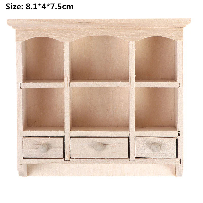 Miniature wooden dollhouse cabinet with three drawers, 1:12 scale, perfect for adding charm to tiny home displays.