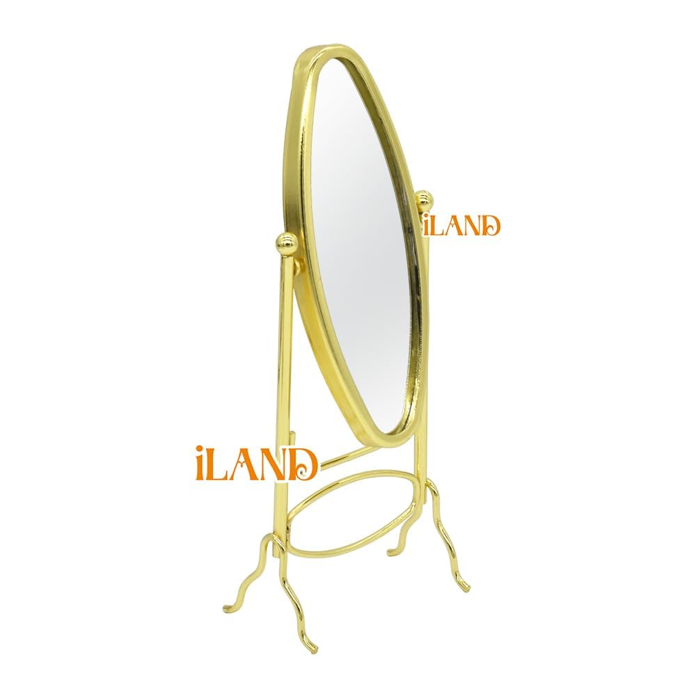 Elegant 1:12 scale golden miniature coat rack with full mirror, perfect for iLAND dollhouse furniture enthusiasts.