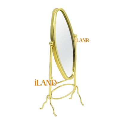 Elegant 1:12 scale golden miniature coat rack with full mirror, perfect for iLAND dollhouse furniture enthusiasts.