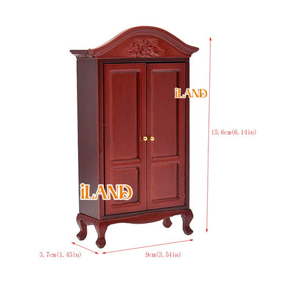 iLAND Wooden Dollhouse Furniture 1/12 Scale, Dollhouse Bedroom Furniture in Mahogany Color incl Dollhouse Bed & Dressing Table & Wardrobe (Classical Miniature Furniture 6pcs) image