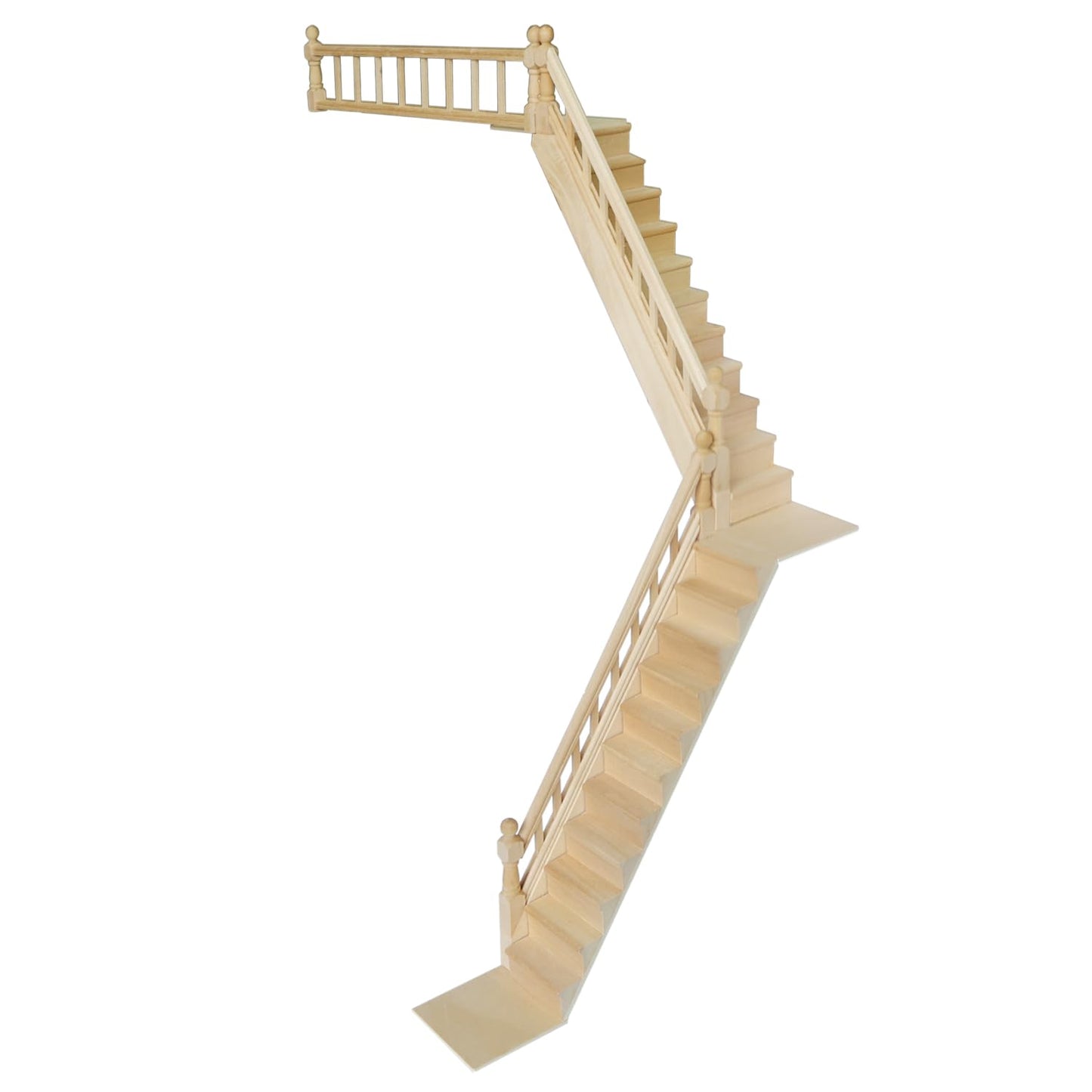 Miniature wooden dollhouse stairs with handrails, 1/12 scale, featuring two adjustable sets and corner boards for customization.