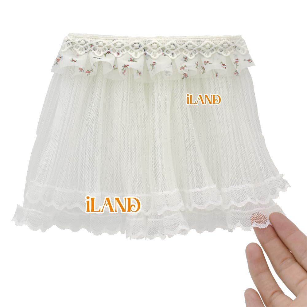 iLAND Miniature Dollhouse Accessories on 1/12 Scale, Dollhouse Curtains Set of Multi-Layered Lace & Tulle Curtains 2pcs image