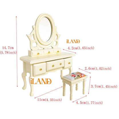 Wooden Dollhouse Bedroom Furniture 1:12 Scale, Mahogany Finish