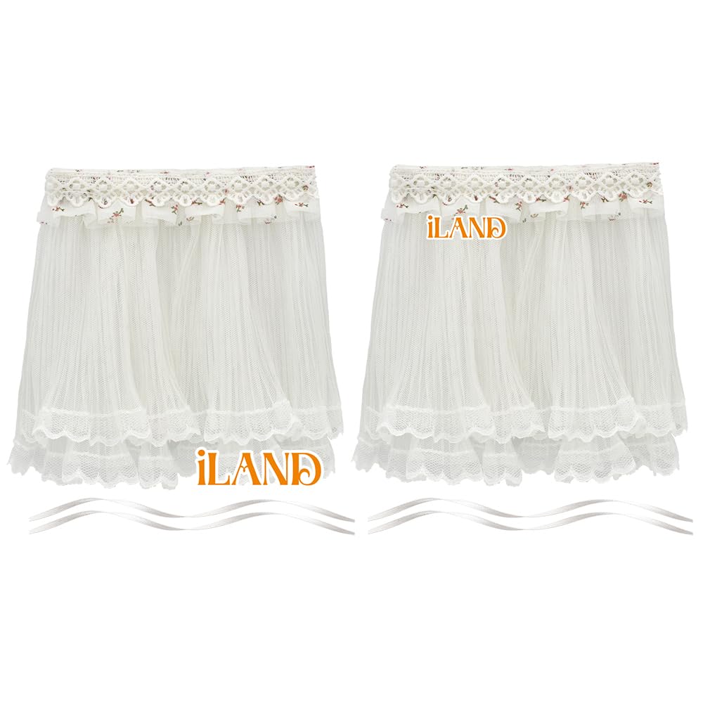 iLAND Miniature Dollhouse Accessories on 1/12 Scale, Dollhouse Curtains Set of Multi-Layered Lace & Tulle Curtains 2pcs image