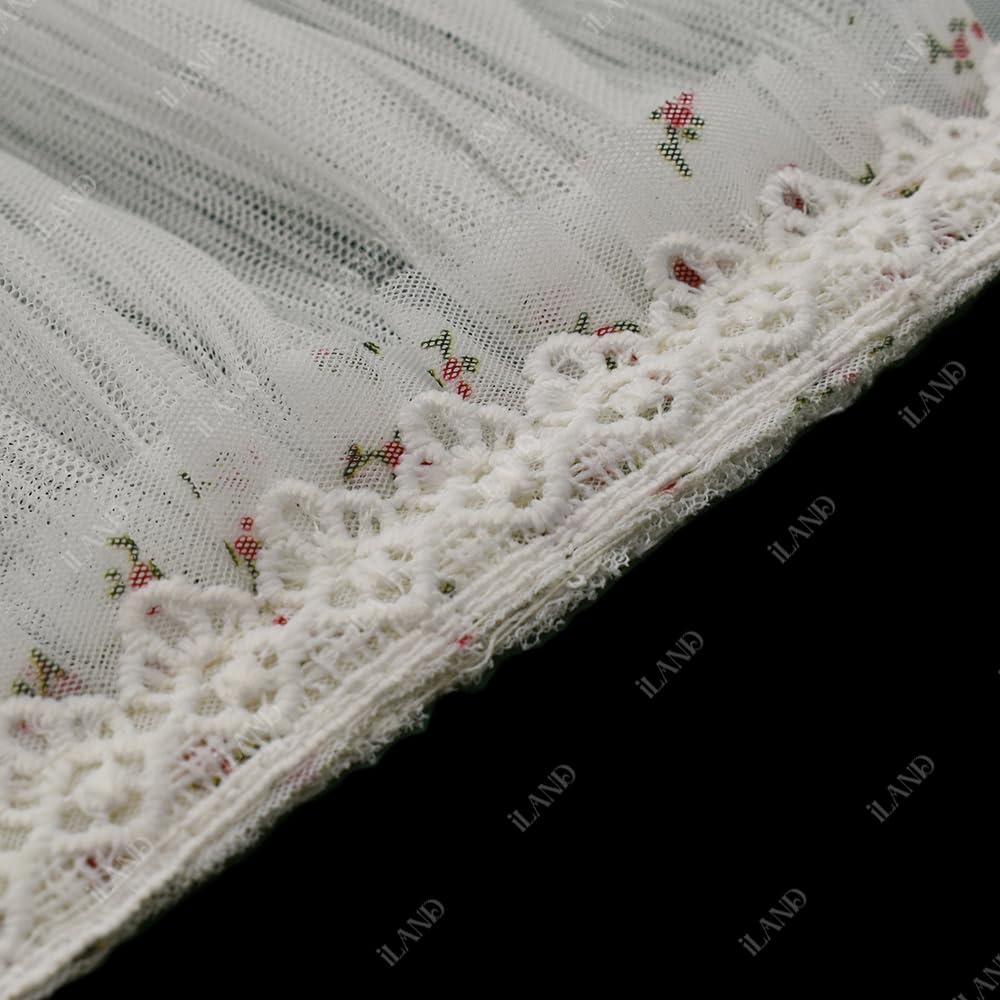 iLAND Miniature Dollhouse Accessories on 1/12 Scale, Dollhouse Curtains Set of Multi-Layered Lace & Tulle Curtains 2pcs image