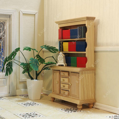 iLAND Miniature Wooden Dollhouse Furniture Set: Sofa, Cabinets, Coffee Table for Dollhouse Living Room (Classic Doll Furniture 7pcs) image