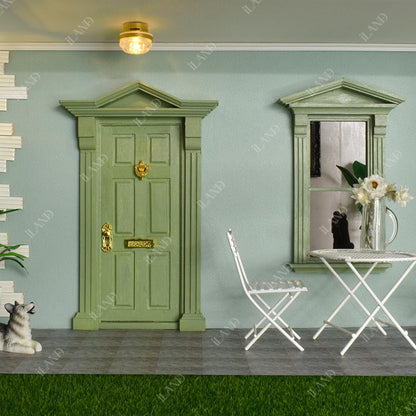 Dollhouse Miniature Door with 3D Windowpane and Handle