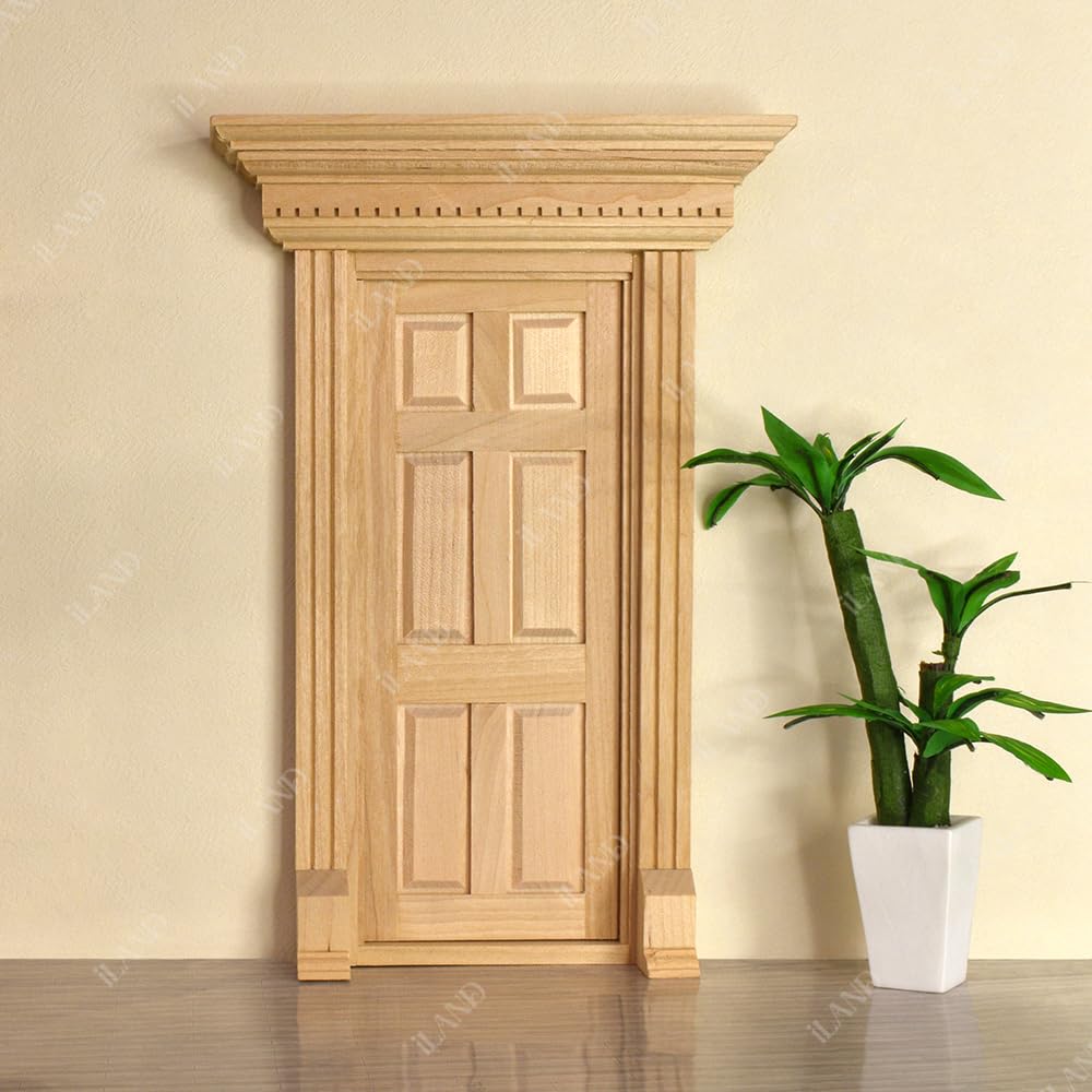 Dollhouse Miniature Door with 3D Windowpane and Handle