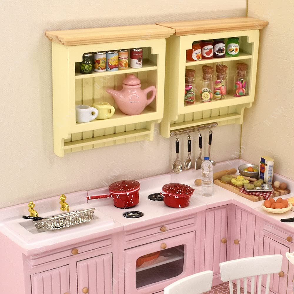 iLAND Wooden Dollhouse Furniture on 1/12 Scale, Miniature Cabinet Varnished 2pcs fit Dollhouse Kitchen, Living Room, Dining Room or Bathroom image
