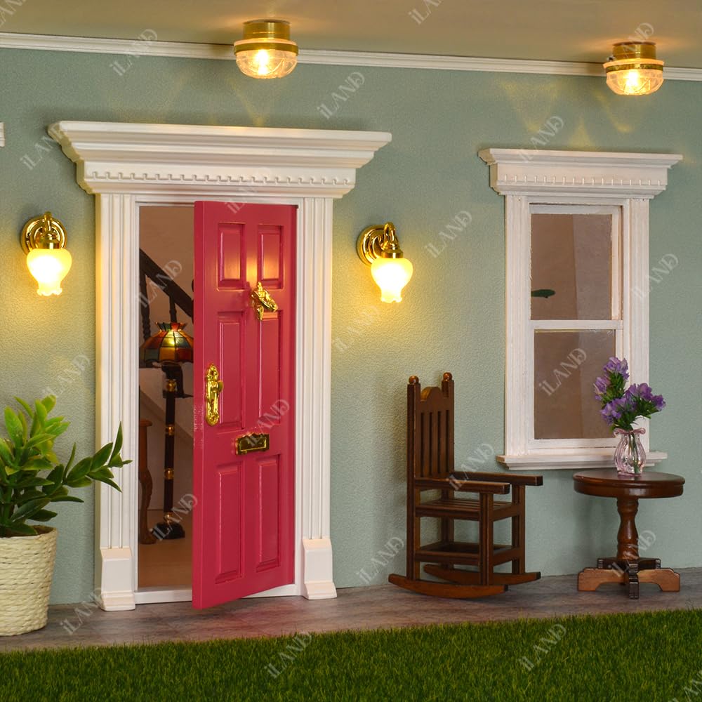 Dollhouse Miniature Door with 3D Windowpane and Handle