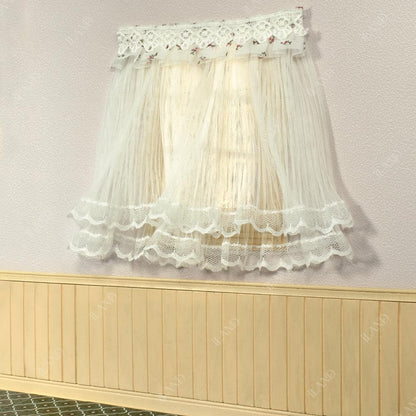 iLAND Miniature Dollhouse Accessories on 1/12 Scale, Dollhouse Curtains Set of Multi-Layered Lace & Tulle Curtains 2pcs image