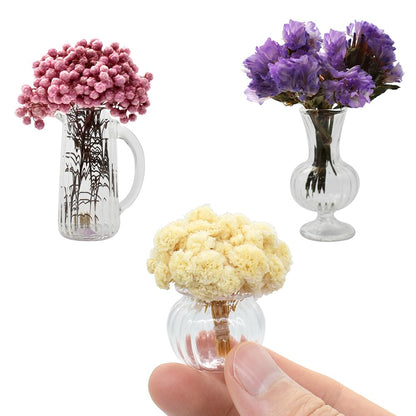 iLAND Miniature Dollhouse Accessories for Dollhouse Furniture, Glass Vases w/Dried Flowers Set (Pretty 5pcs) image