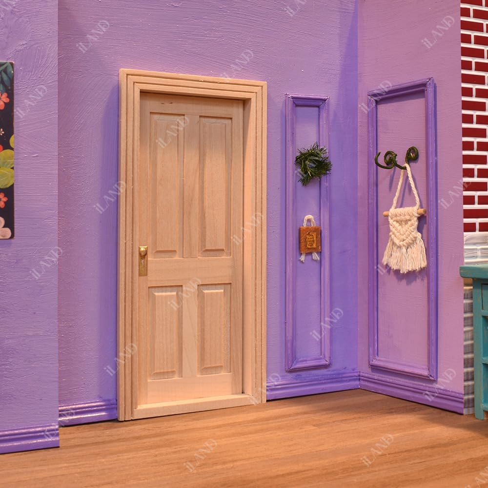 Dollhouse Miniature Door with 3D Windowpane and Handle