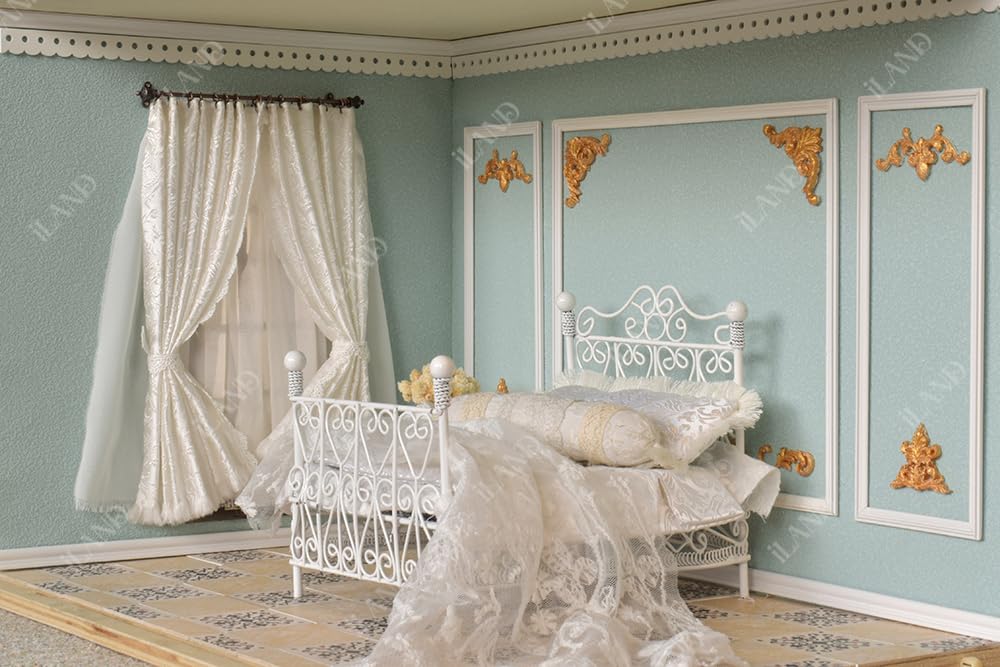 iLAND Victorian Dollhouse Furniture on 1:12 Scale, Dollhouse Bed Set 5pcs image
