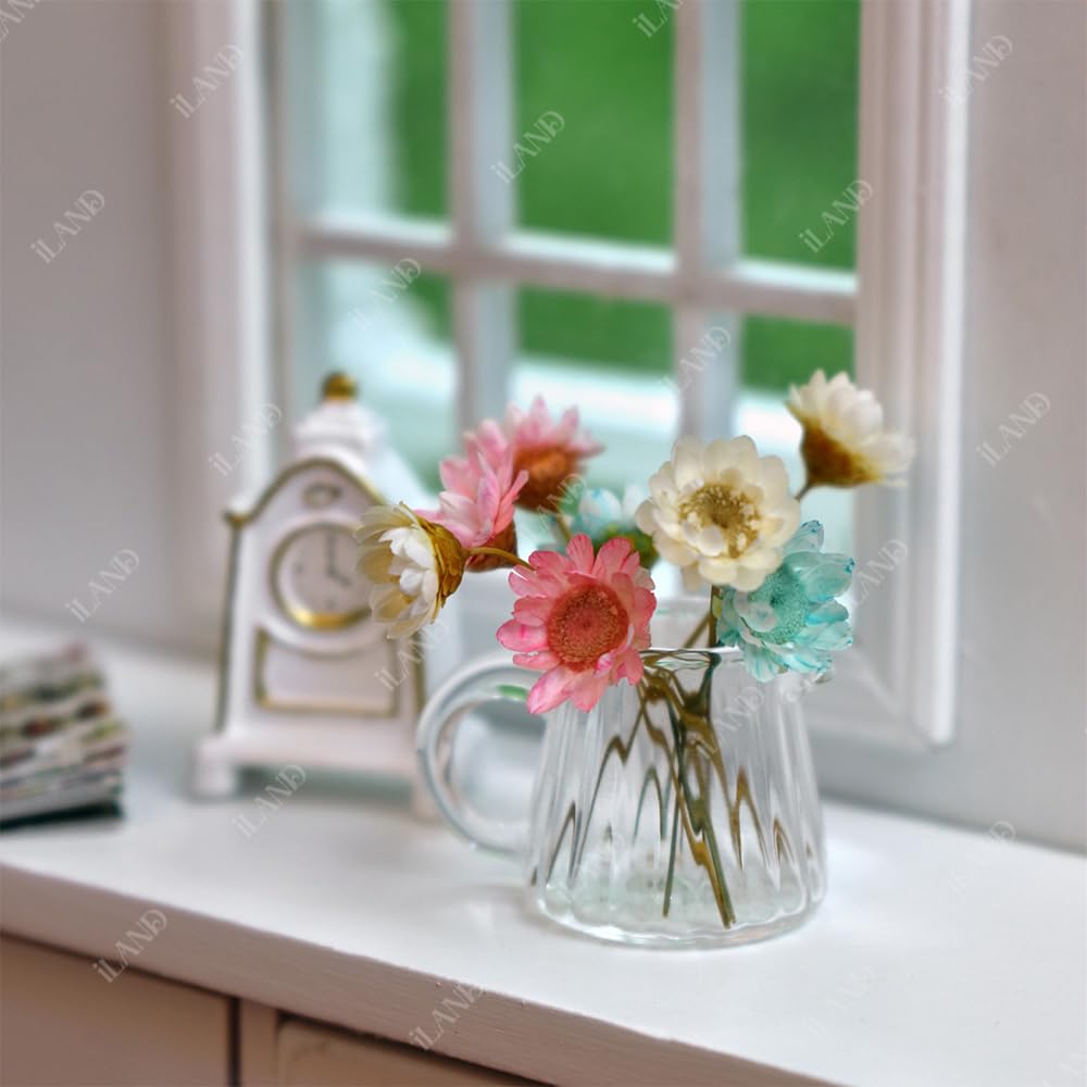 Miniature Glass Vases with Dried Flowers for Dollhouses (5pcs)