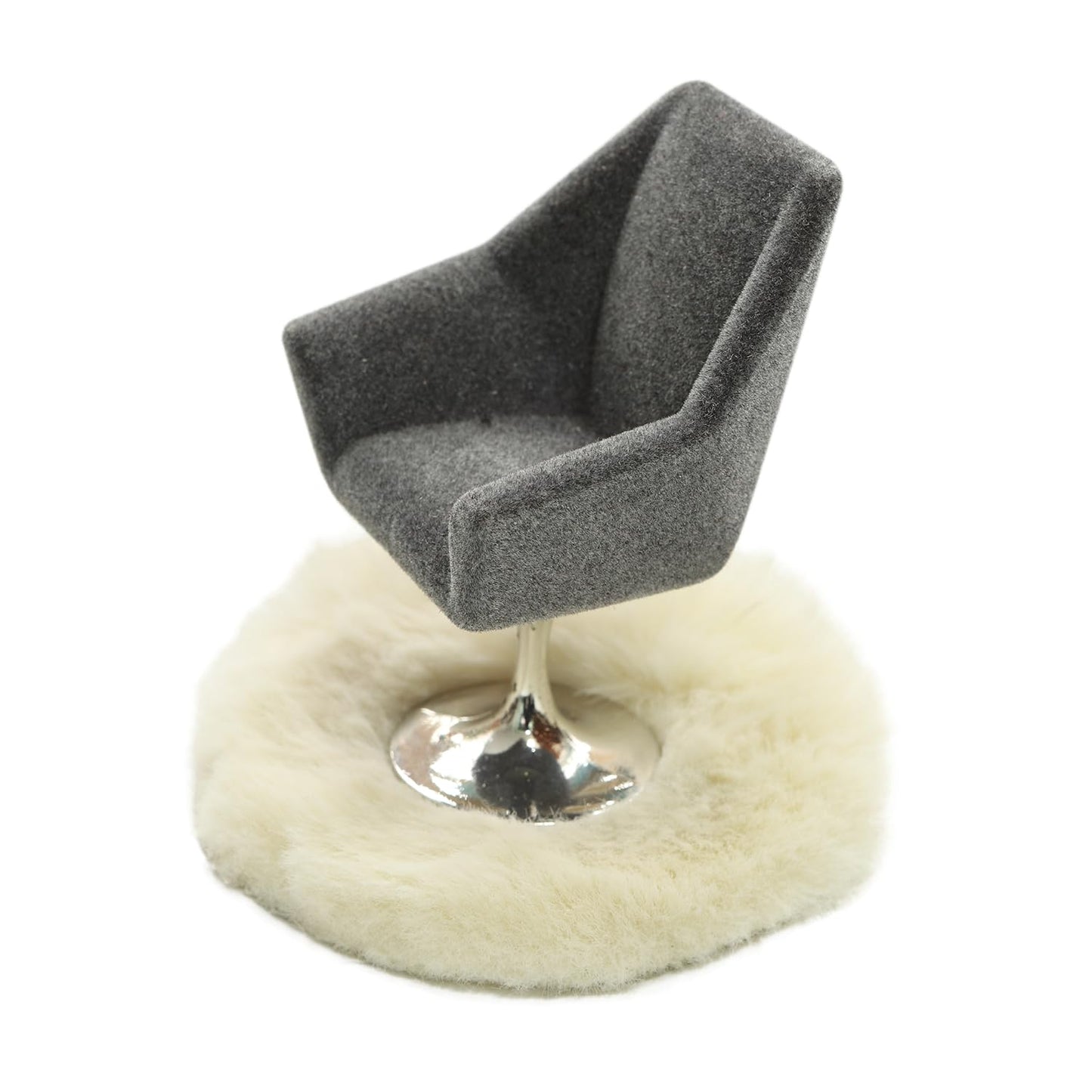 iLAND Dollhouse Furniture and Accessories Set, Miniature Swivel Chair & Carpet Modern for Dollhouse Livingroom (Grey) image