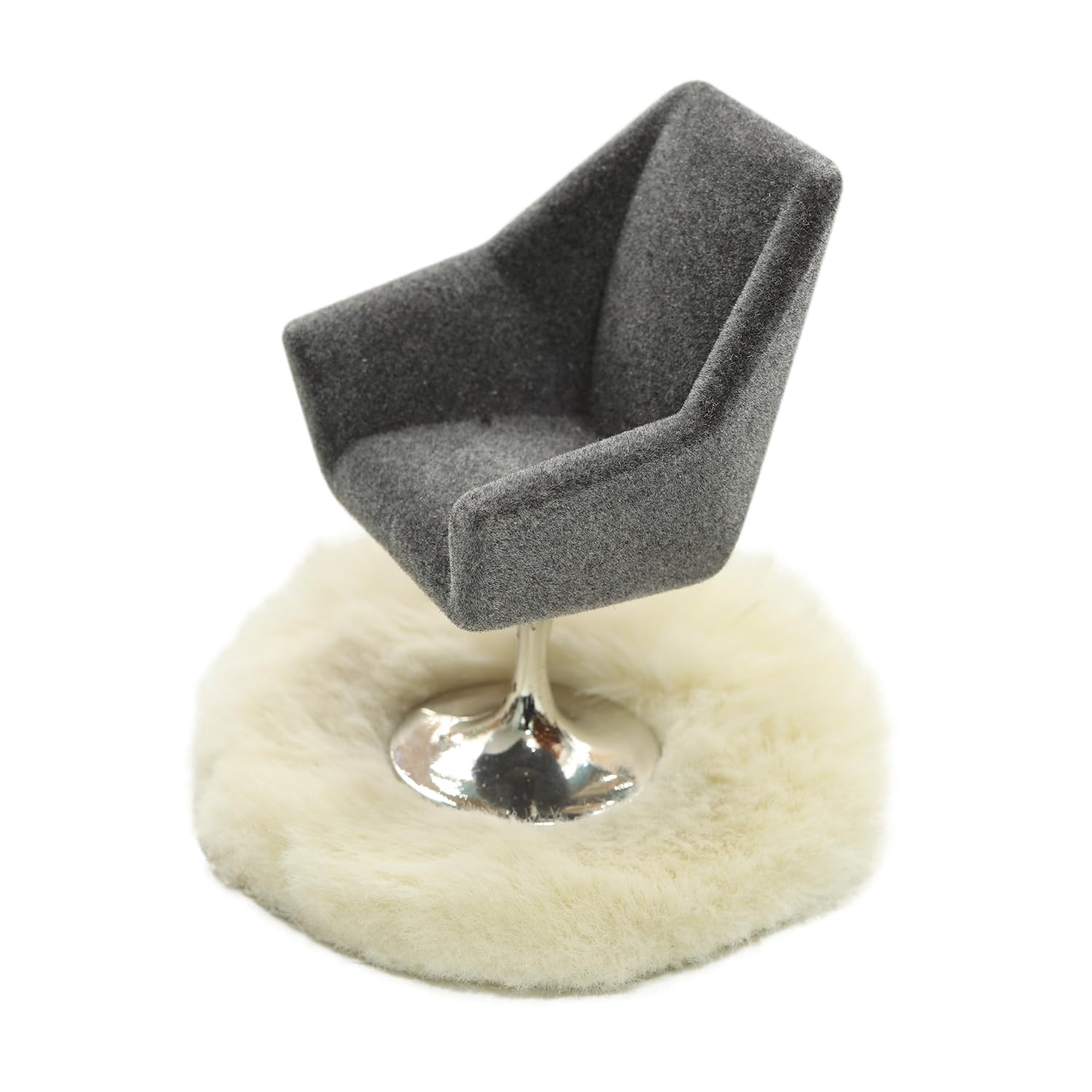 iLAND Dollhouse Furniture and Accessories Set, Miniature Swivel Chair & Carpet Modern for Dollhouse Livingroom (Grey) image