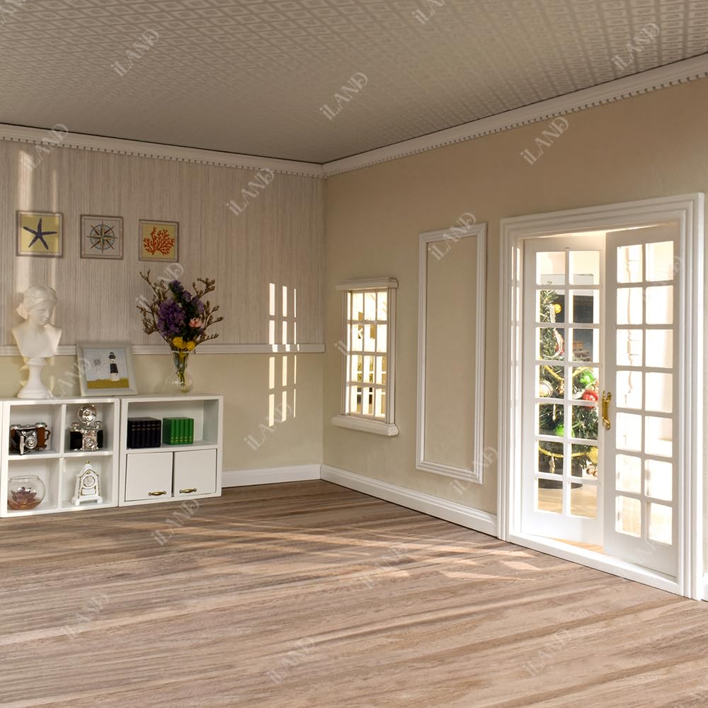 Classic walnut dollhouse flooring enhances a miniature room, fitting 1:12 and 1:6 scale setups, with elegant detail.