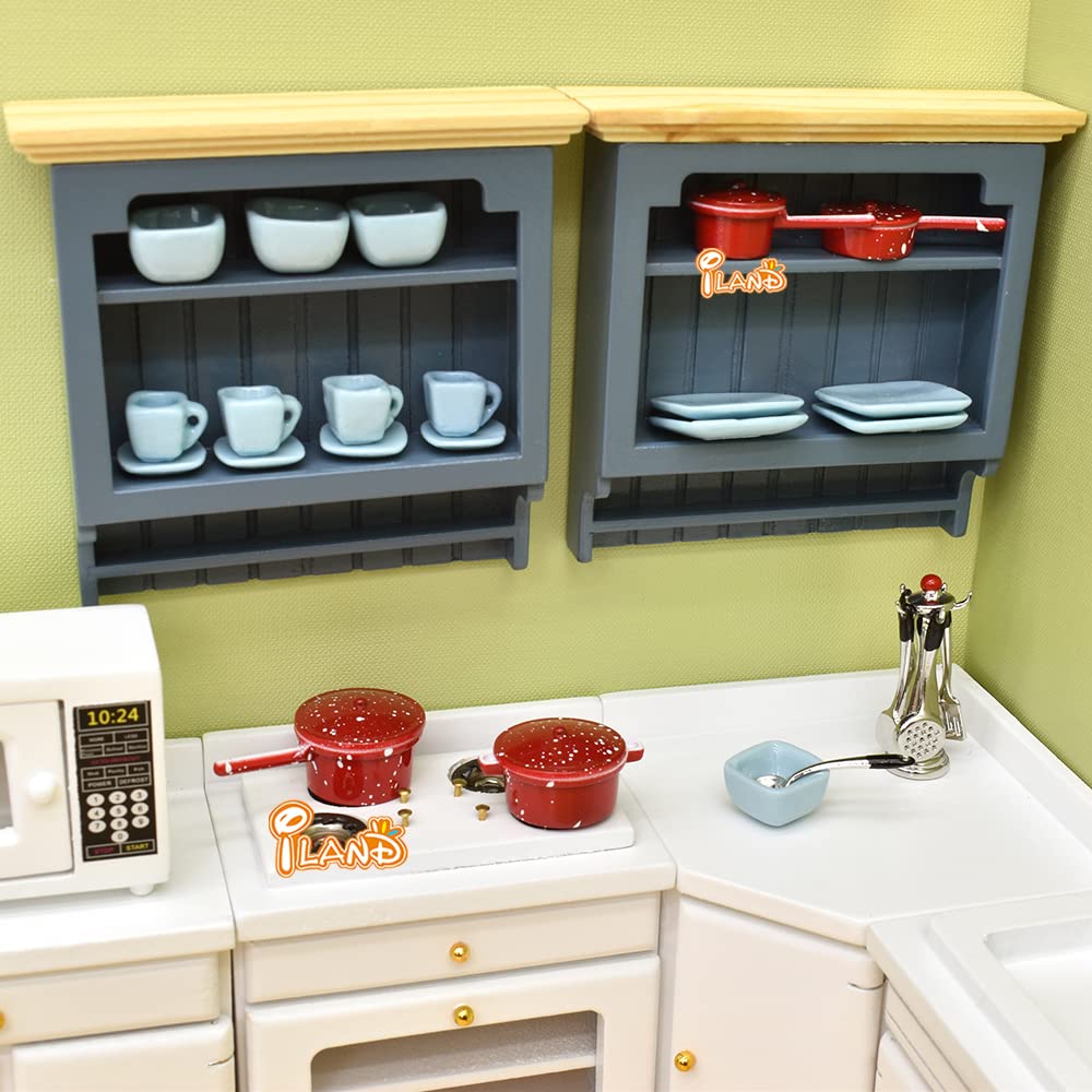 iLAND Wooden Dollhouse Furniture on 1/12 Scale, Miniature Cabinet Varnished 2pcs fit Dollhouse Kitchen, Living Room, Dining Room or Bathroom image