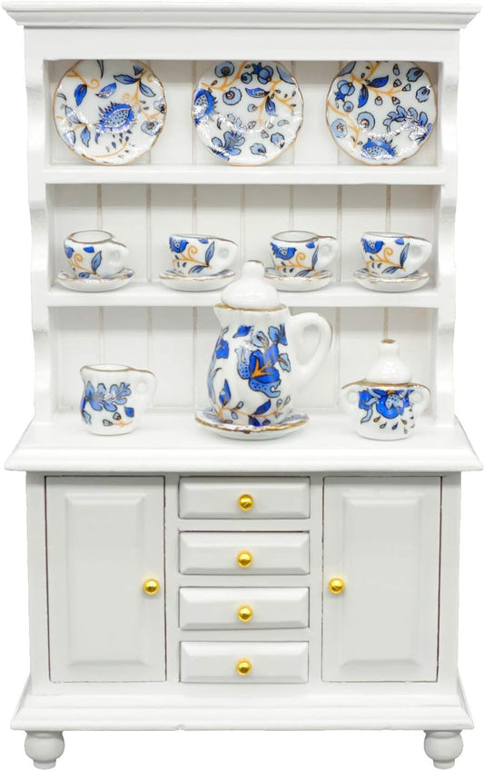 SAMCAMI Miniature Dollhouse Furniture Kitchen Set - Kitchen Cabinet Cupboards and Tea Set – 1 12 Scale Dollhouse Accessories image