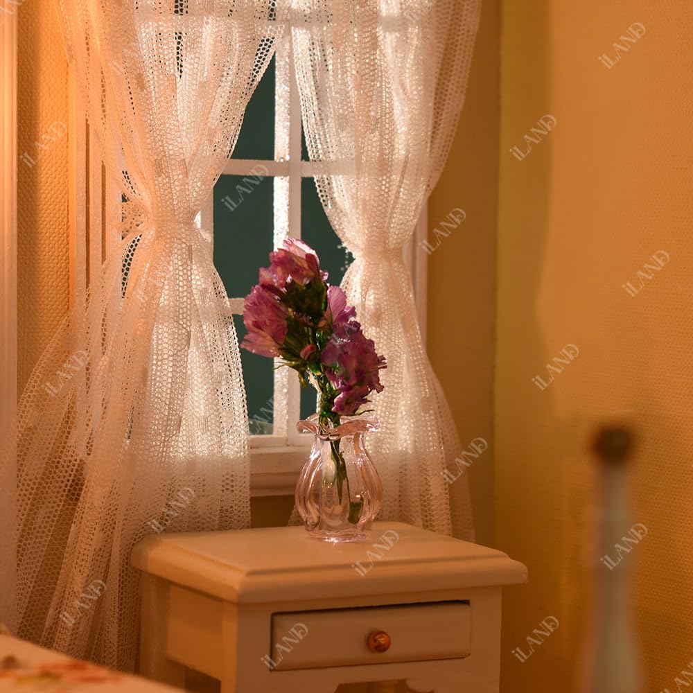 iLAND Miniature Dollhouse Accessories for Dollhouse Furniture, Glass Vases w/Dried Flowers Set (Pretty 5pcs) image