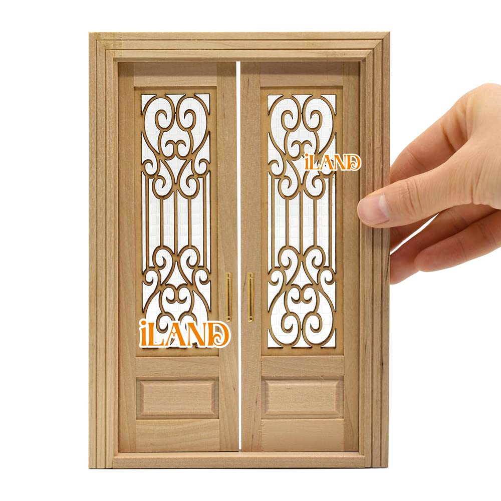 Dollhouse Miniature Door with 3D Windowpane and Handle