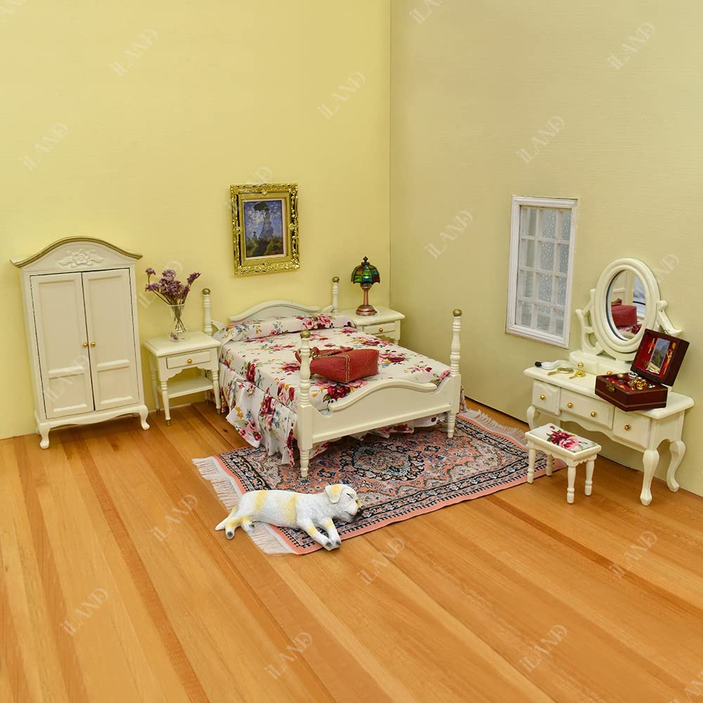 Wooden Dollhouse Bedroom Furniture 1:12 Scale, Mahogany Finish