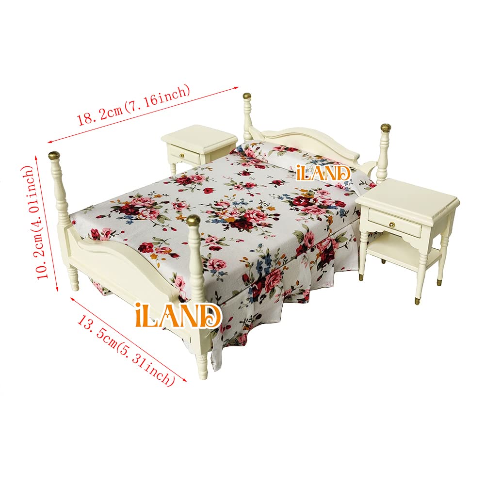 Wooden Dollhouse Bedroom Furniture 1:12 Scale, Mahogany Finish