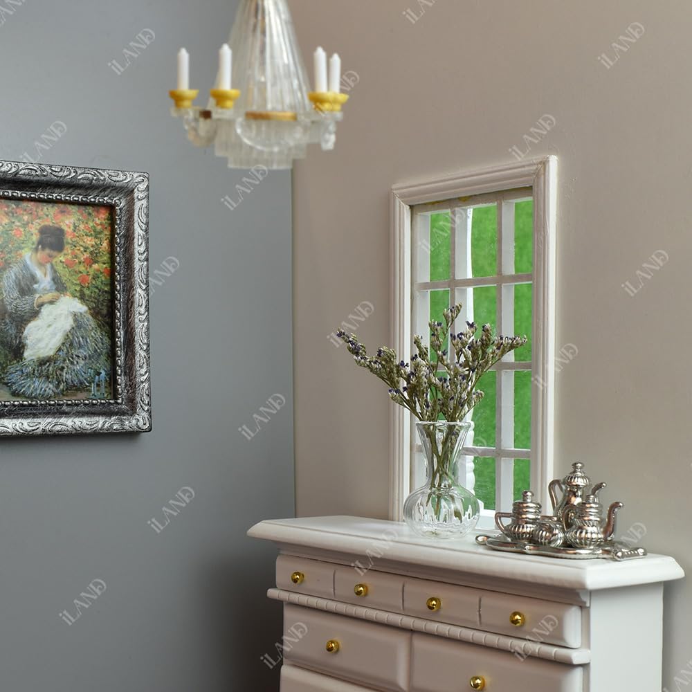 iLAND Miniature Dollhouse Accessories for Dollhouse Furniture, Glass Vases w/Dried Flowers Set (Pretty 5pcs) image