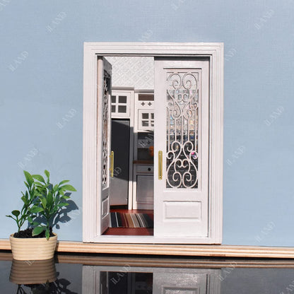 Dollhouse Miniature Door with 3D Windowpane and Handle