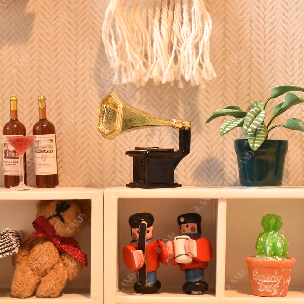 iLAND Miniature Dollhouse Accessories for Dollhouse Furniture, Mini Porcelain Vases and Decorative Plates w/a Desk Clock (Elegant Rose 11pcs) image