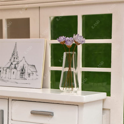 Miniature Glass Vases with Dried Flowers for Dollhouses (5pcs)