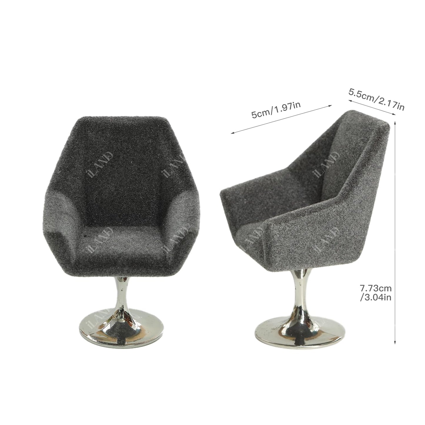 iLAND Dollhouse Furniture and Accessories Set, Miniature Swivel Chair & Carpet Modern for Dollhouse Livingroom (Grey) image