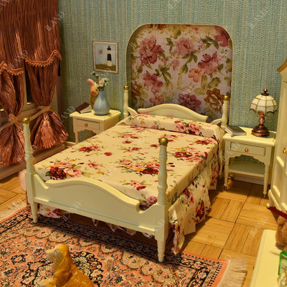 Wooden Dollhouse Bedroom Furniture 1:12 Scale, Mahogany Finish