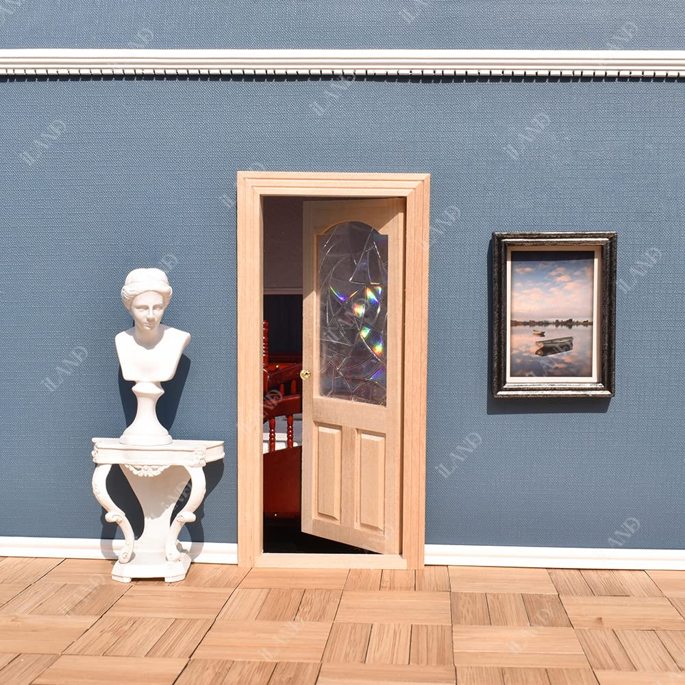 Dollhouse Miniature Door with 3D Windowpane and Handle