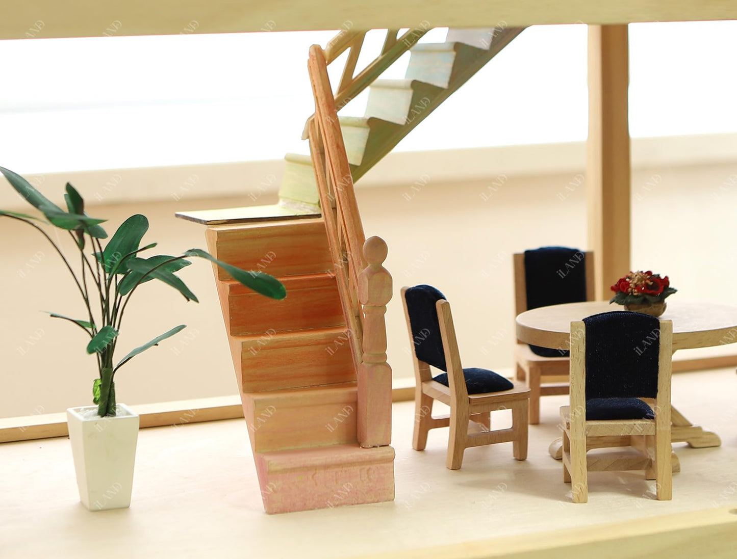 Miniature Dollhouse Wooden Stairs with Handrails, 1:12 Scale