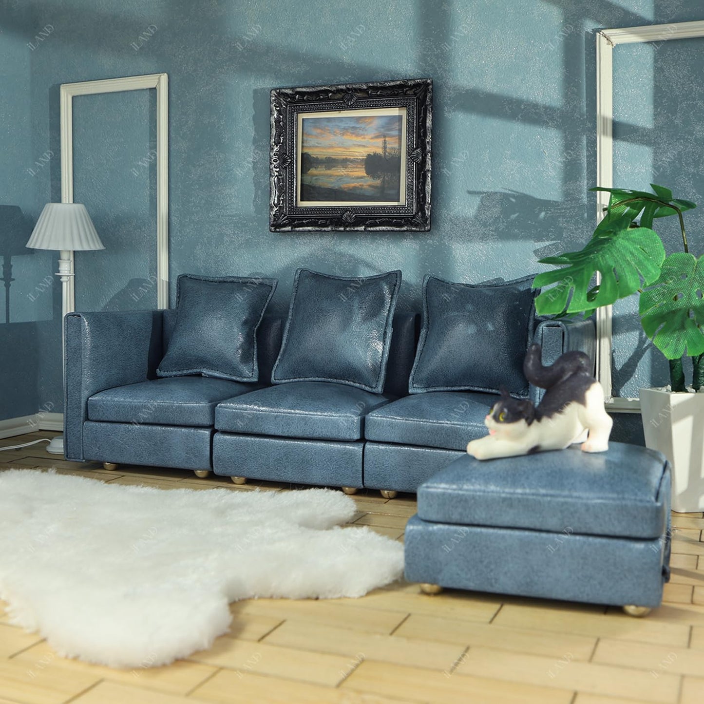 Dollhouse Miniature Sectional Sofa Set for 1:12 Scale