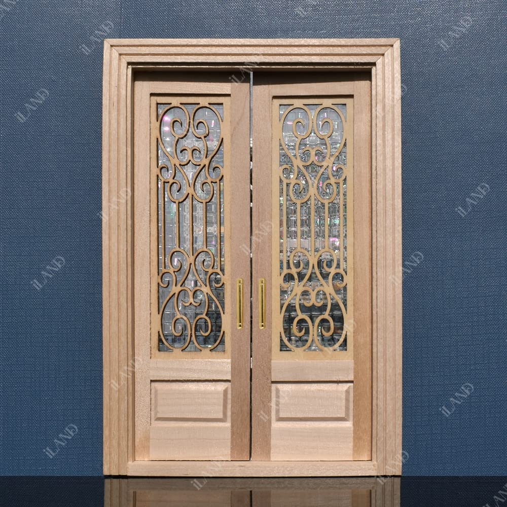 Dollhouse Miniature Door with 3D Windowpane and Handle