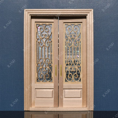 Dollhouse Miniature Door with 3D Windowpane and Handle