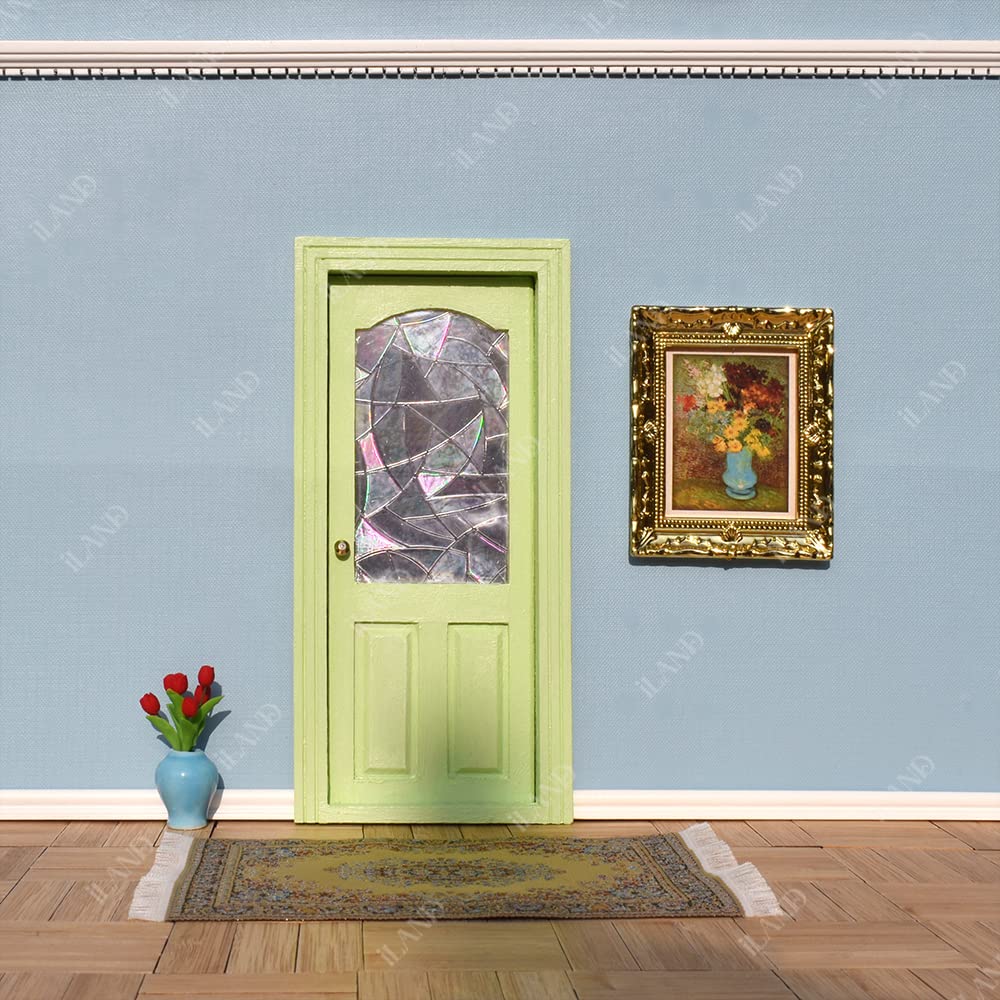 Dollhouse Miniature Door with 3D Windowpane and Handle