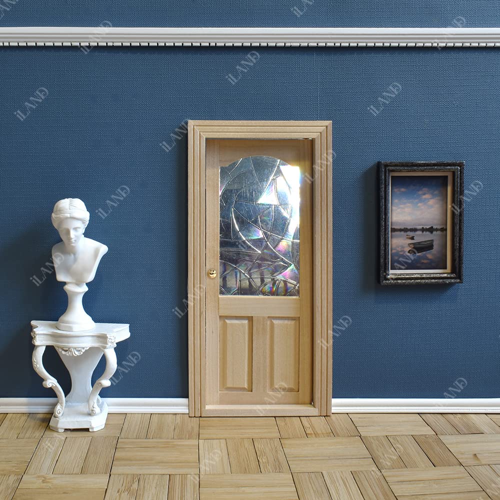 Dollhouse Miniature Door with 3D Windowpane and Handle