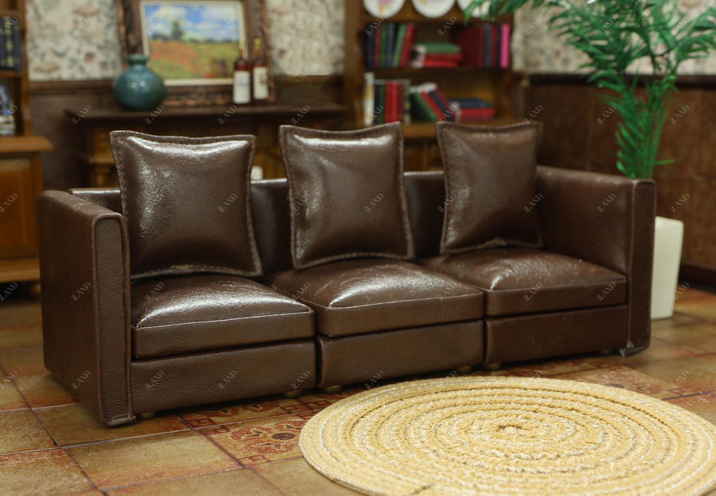 Dollhouse Miniature Sectional Sofa Set for 1:12 Scale